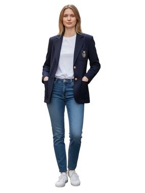 Vintage Women’s Classic Navy Blazer with Gold Accents and Appliqué